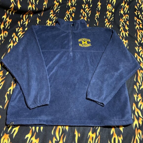 Vintage MICHIGAN WOLVERINES 1/4 Zip Fleece Pullover Sz XL ~ NAVY BLUE soft - Picture 1 of 8